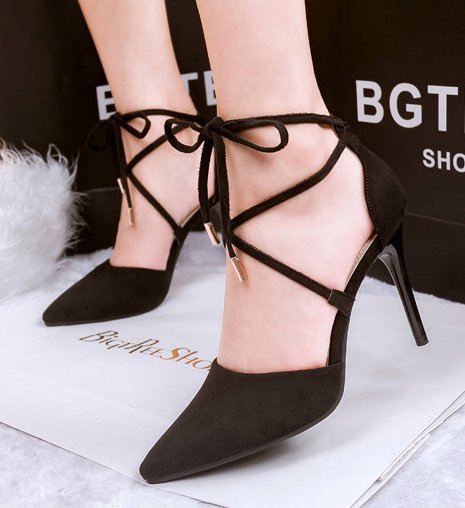 Bow bandage high-heeled shoes broadcloth European style shoes