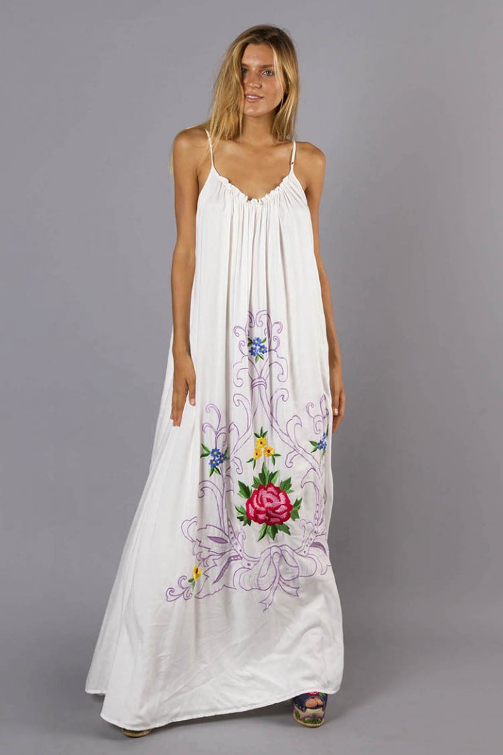Flowers sling embroidery long dress