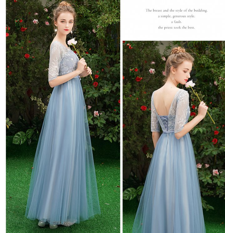 Spring bridesmaids blue bridesmaid dress long slim dress