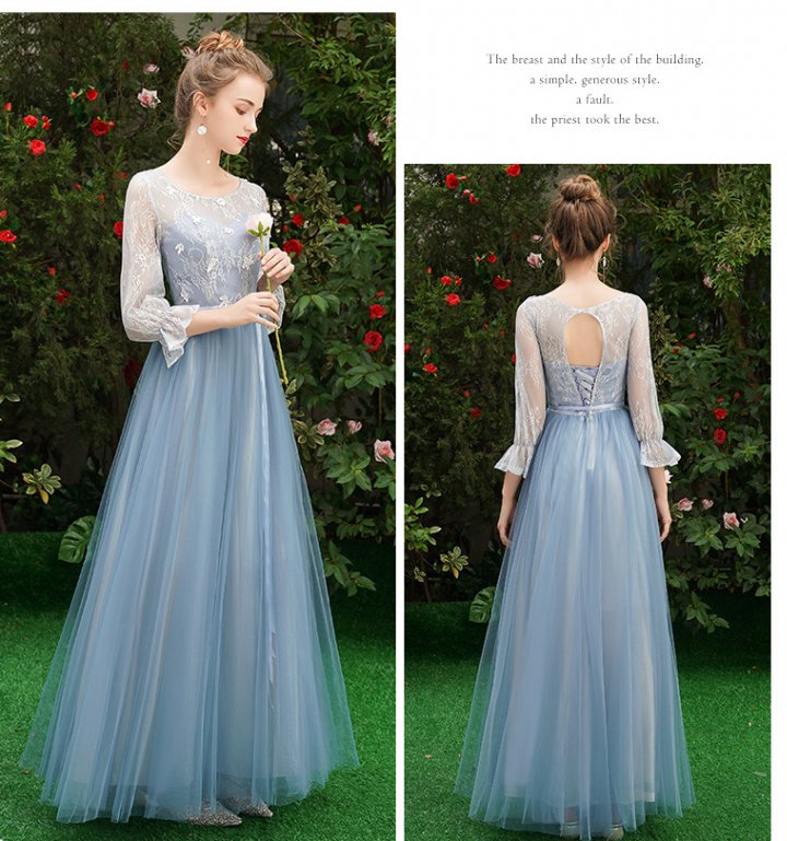 Spring bridesmaids blue bridesmaid dress long slim dress