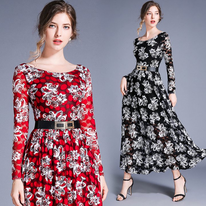 European style long dress lace dress