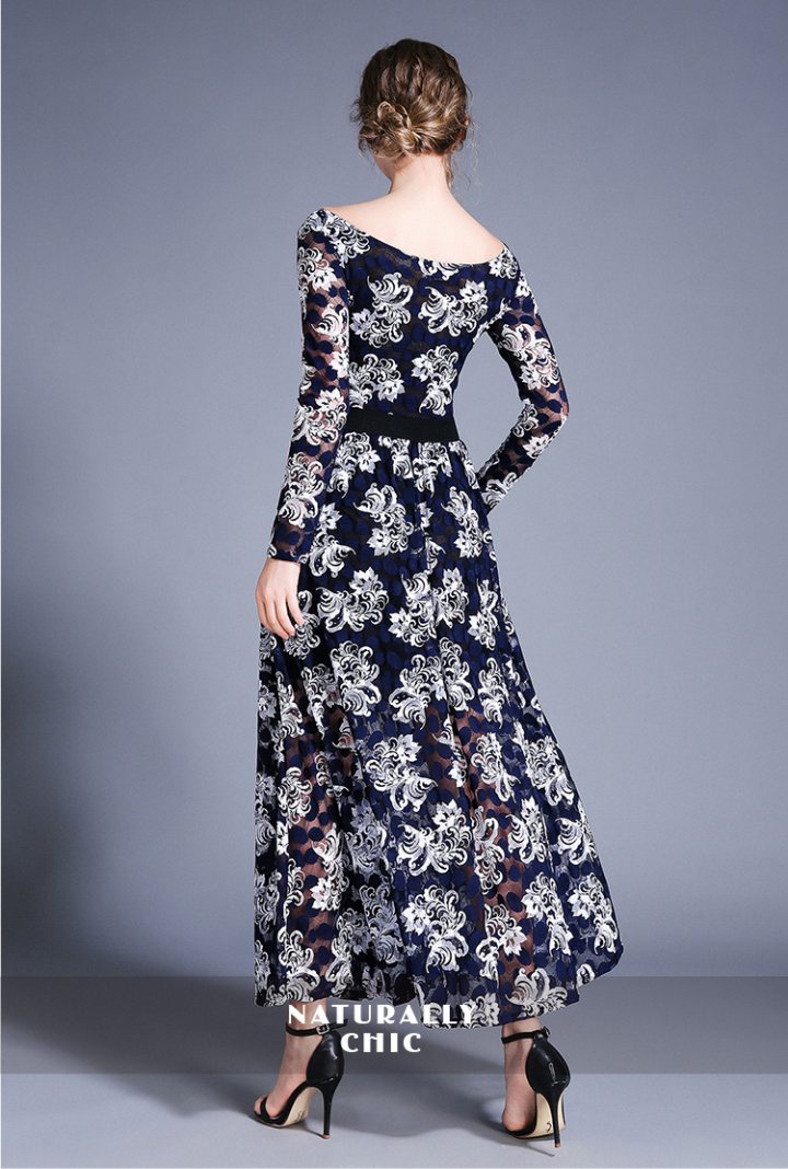 European style long dress lace dress