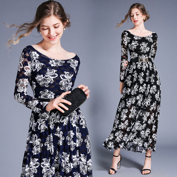 European style long dress lace dress