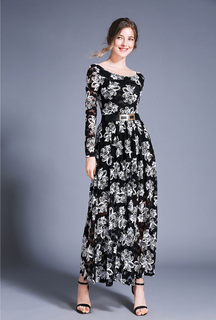 European style long dress lace dress