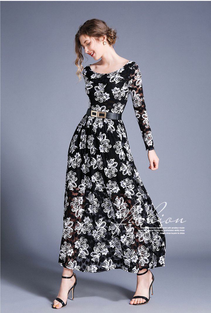 European style long dress lace dress