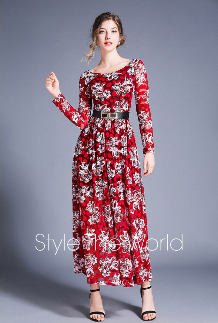 European style long dress lace dress