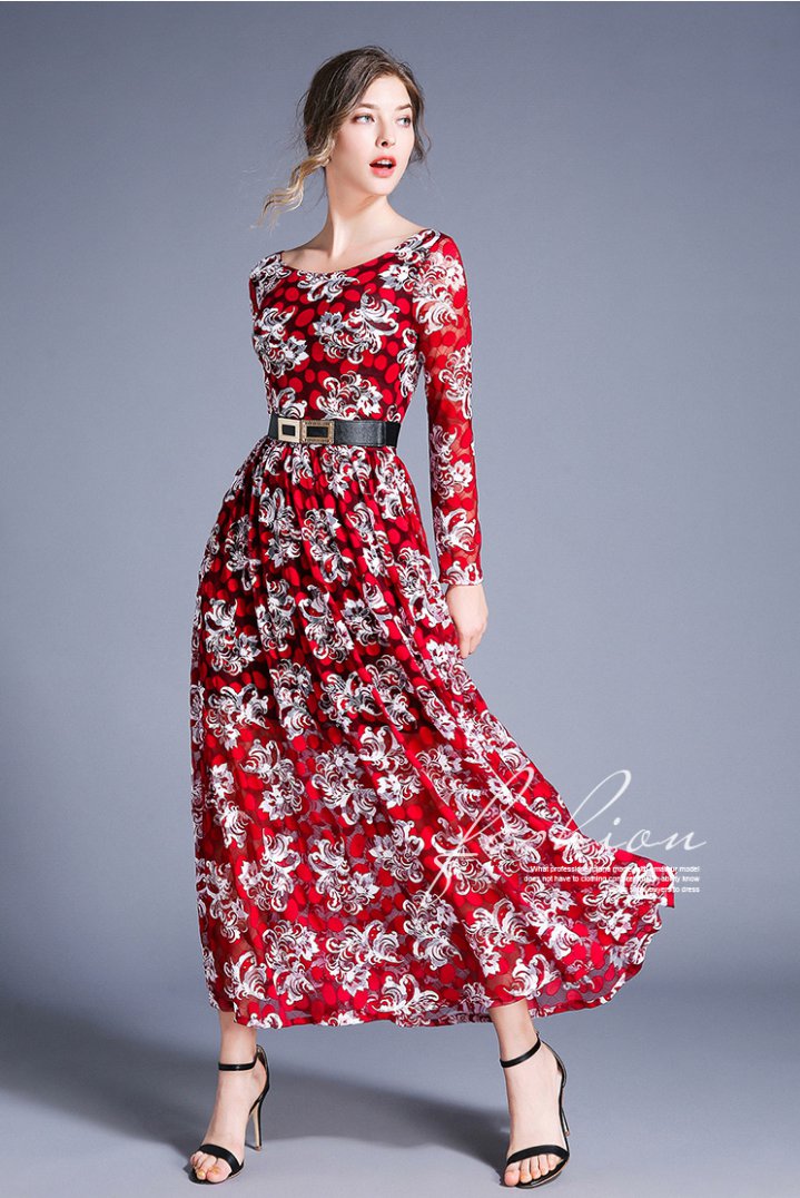 European style long dress lace dress