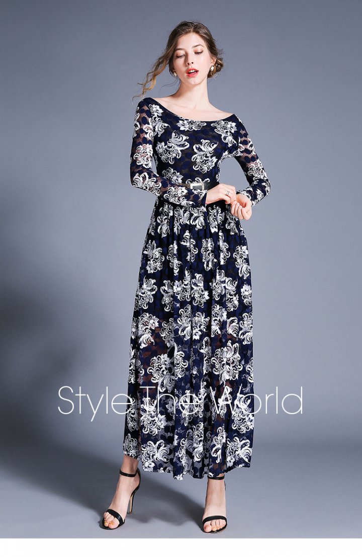 European style long dress lace dress