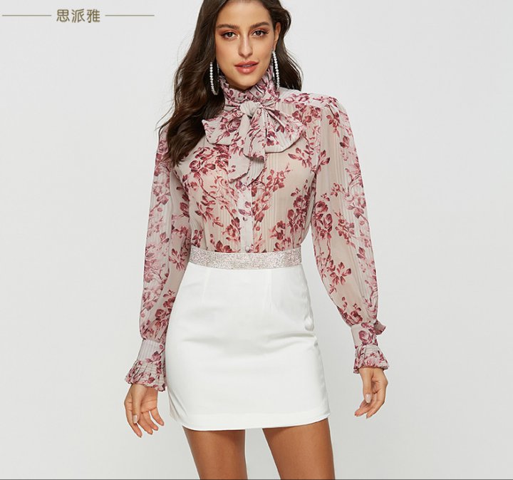 Spring and summer sexy shirt court style printing tops