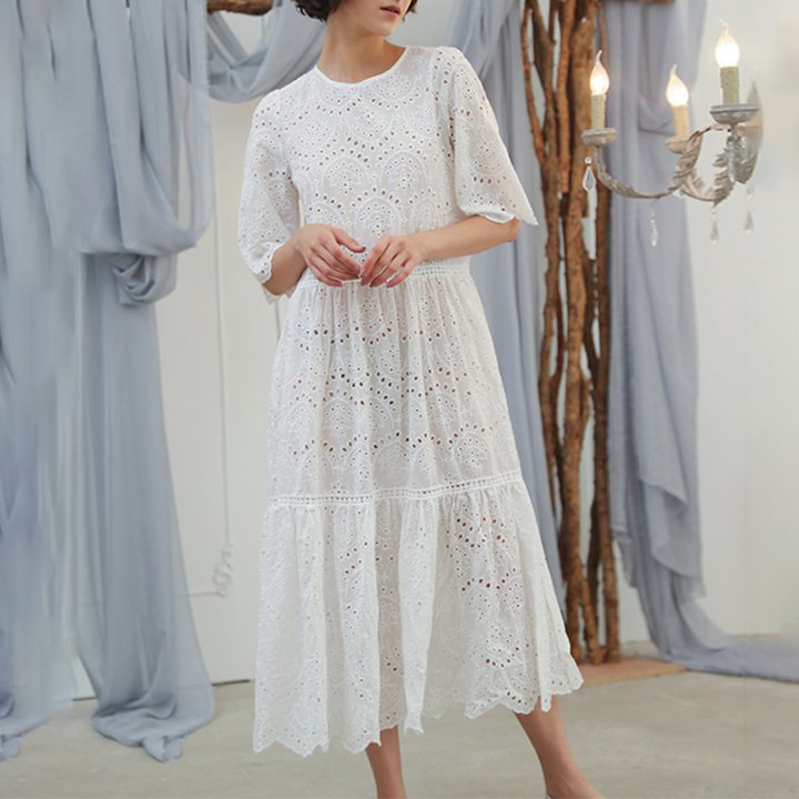Summer Korean style long dress pure cotton dress