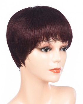 Round face short headgear fluffy wine-red straight hair
