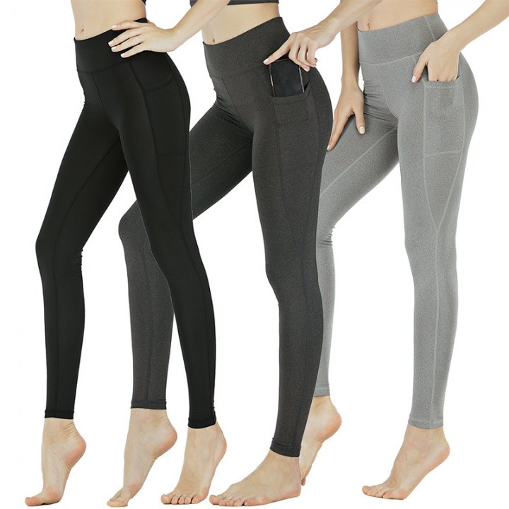 Pocket high waist fitness pants tight long pants for women