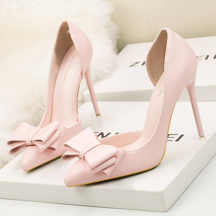 Hollow bow shoes Korean style sweet high-heeled shoes