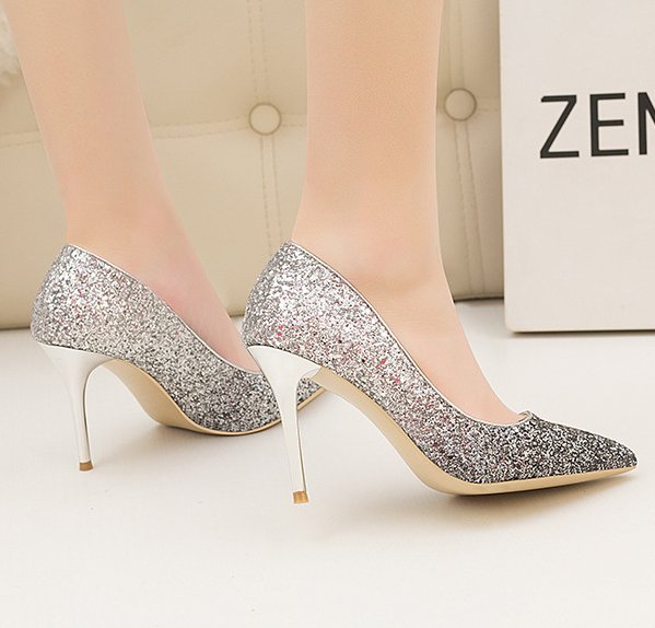 Sequins slim shoes pointed high-heeled shoes for women