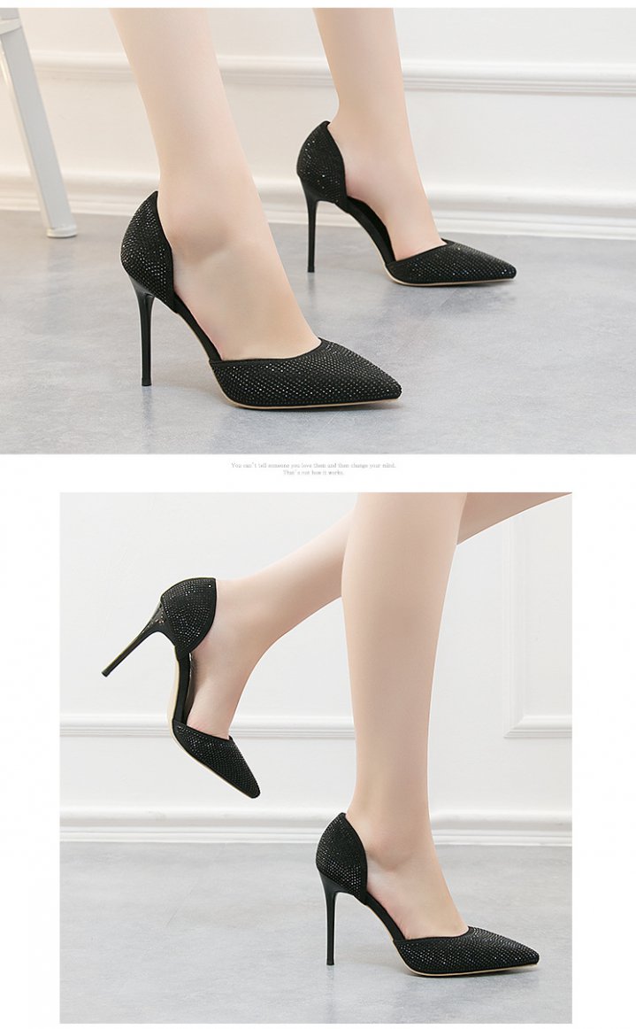 Low fashion rhinestone high-heeled shoes for women