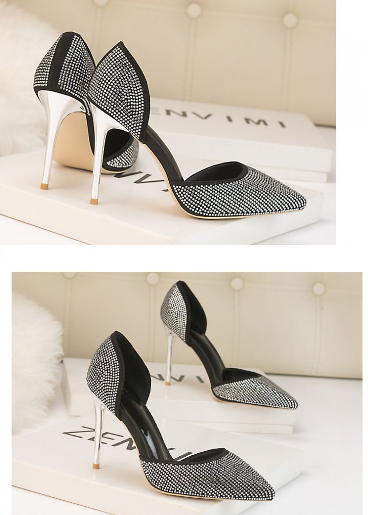 Low fashion rhinestone high-heeled shoes for women