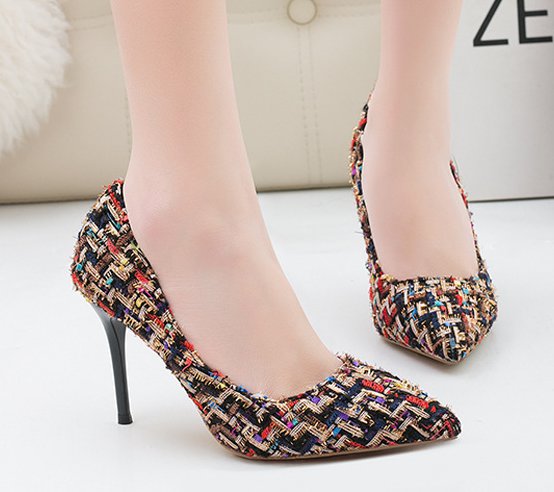 Fine-root slim shoes pointed woolen high-heeled shoes
