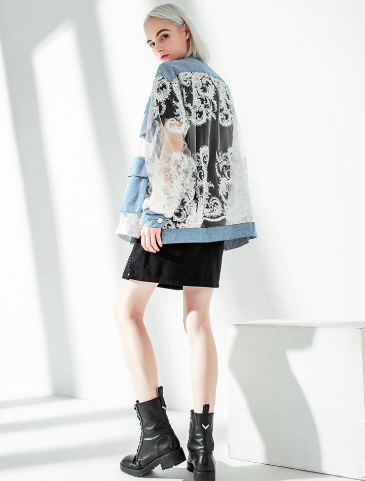 Exquisite splice sexy sun shirt perspective lace loose coat