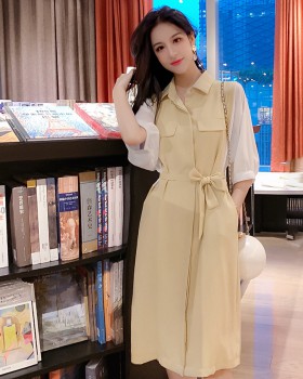 Korean style summer pocket pinched waist bandage splice dress