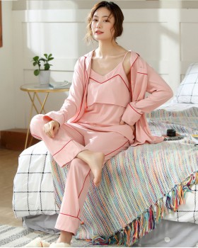 Homewear pajamas spring and summer long pants 3pcs set