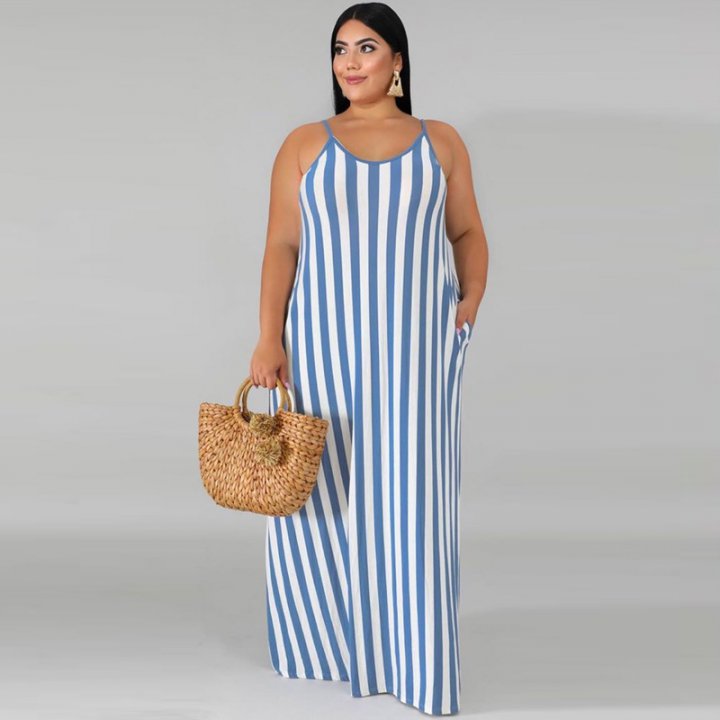 Sling stripe large yard belt European style loose dress
