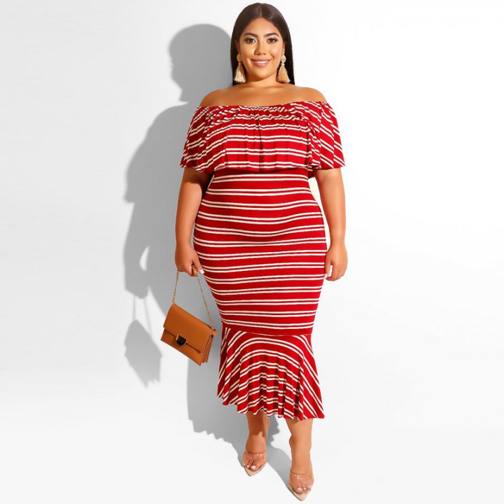 Stripe tight European style large yard dress for women