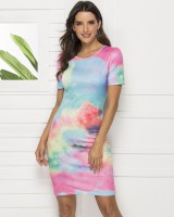 Printing tie dye sexy package hip dress for women