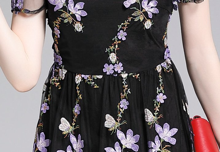 Stereoscopic flowers gauze embroidery summer dress