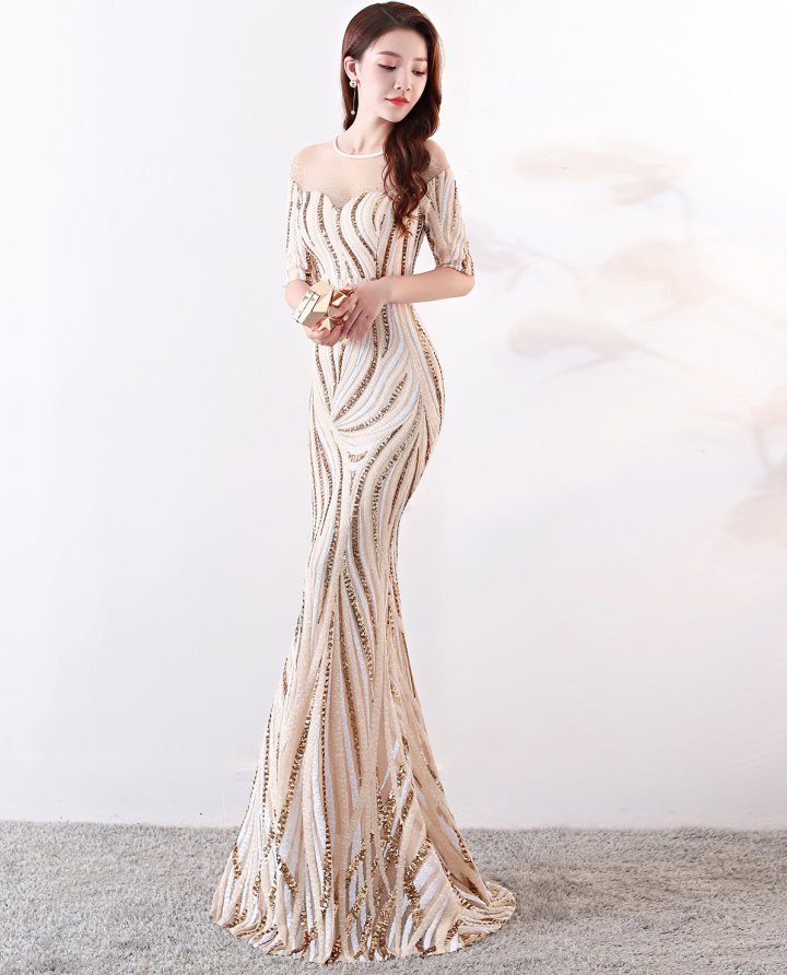 Annual meeting ladies long sequins formal dress for women