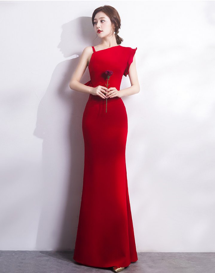 Bride mermaid wine-red long evening dress for women