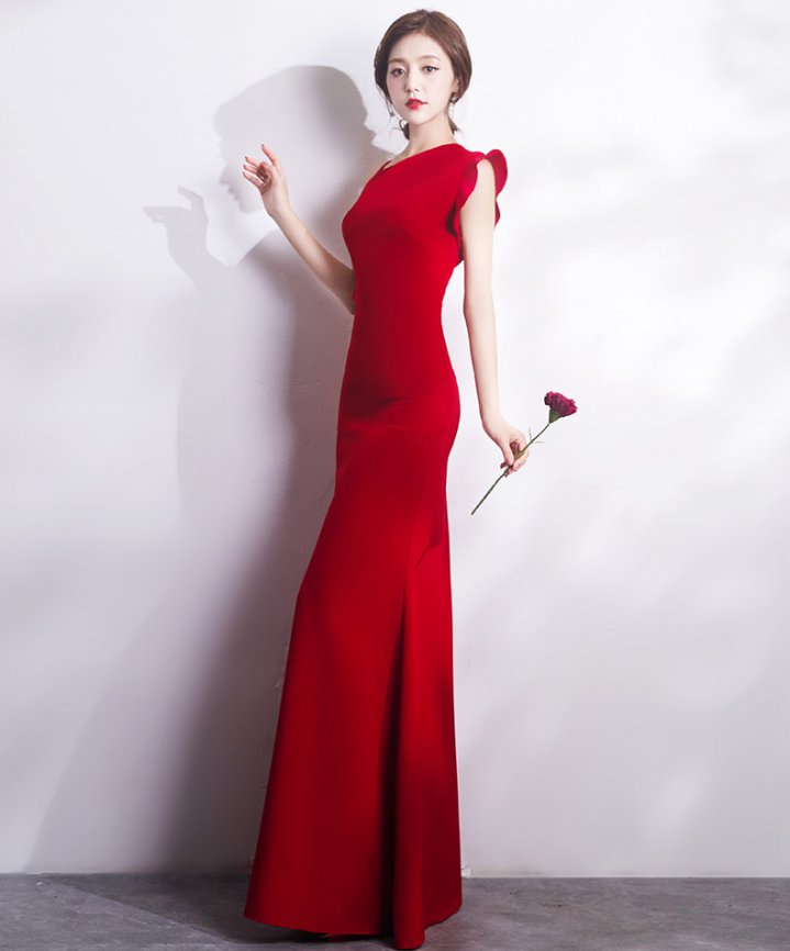 Bride mermaid wine-red long evening dress for women