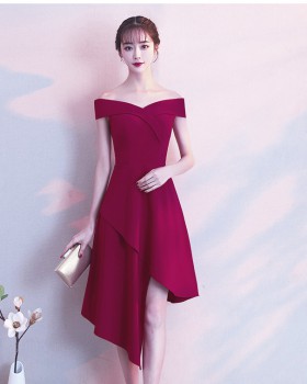 Slim decorous wedding Korean style flat shoulder evening dress