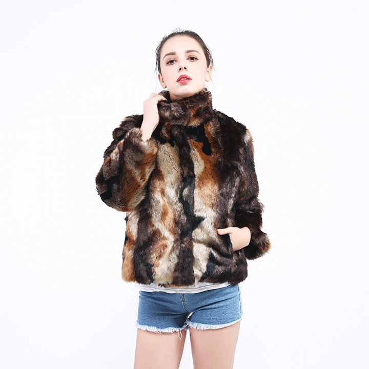 Tie dye faux fur jacket short overcoat for women