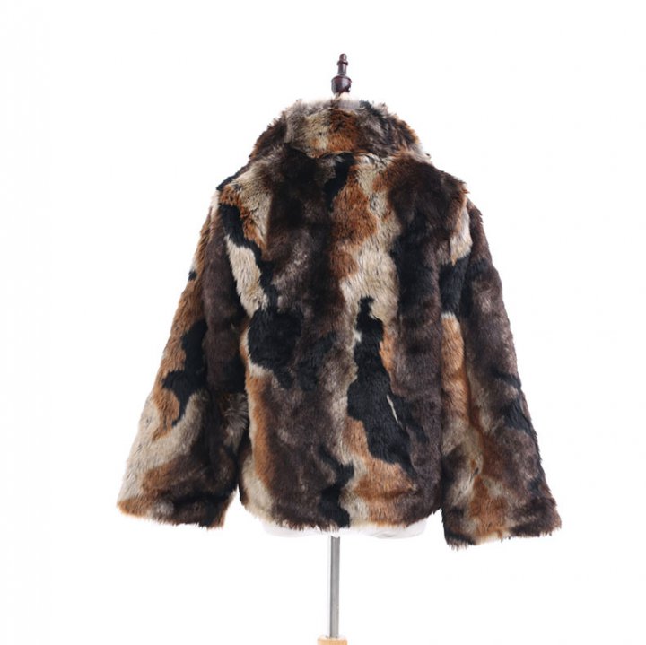 Tie dye faux fur jacket short overcoat for women