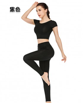 Navel short sleeve fitness long pants 2pcs set for women