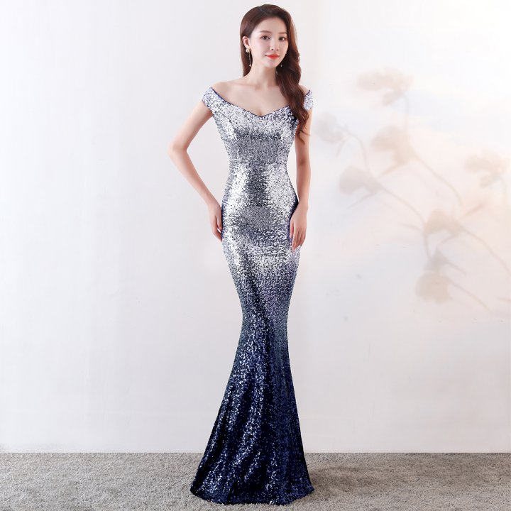 Mermaid slim formal dress banquet annual meeting dress for women