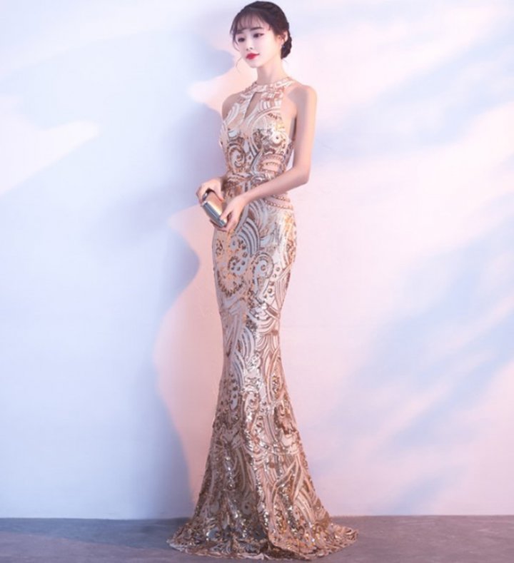 Slim halter sexy long noble mermaid evening dress for women