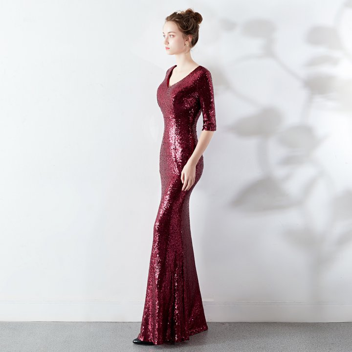 Sequins noble slim evening dress long elegant pure dress