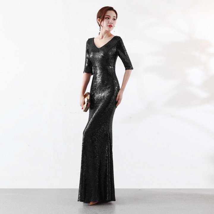 Sequins noble slim evening dress long elegant pure dress
