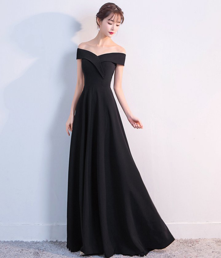 Black long formal dress party flat shoulder dress for women