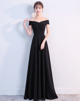 Black long formal dress party flat shoulder dress for women