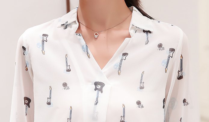 Autumn V-neck tops slim chiffon shirt for women