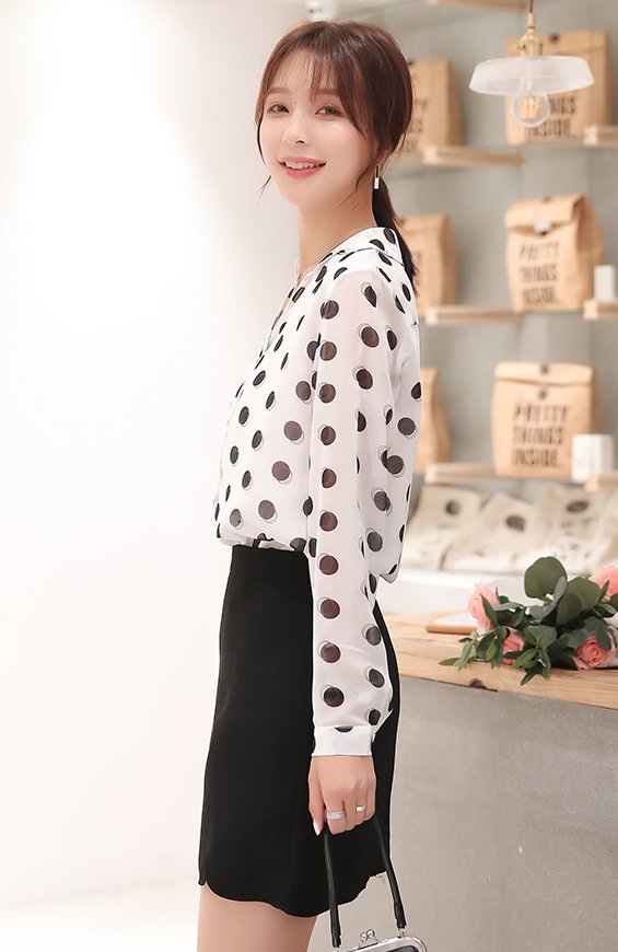 Autumn V-neck tops slim chiffon shirt for women
