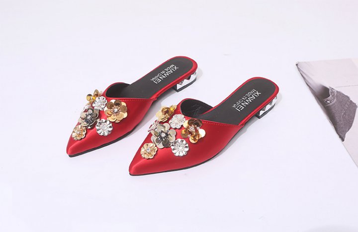 Half sequins flat pure pointed slippers for women
