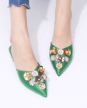 Half sequins flat pure pointed slippers for women