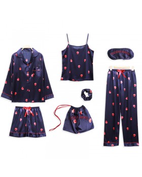 Autumn and winter imitation silk pajamas 7pcs set for women