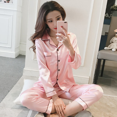 Cotton homewear imitation silk pajamas 2pcs set for women