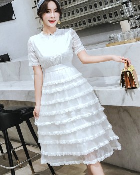 Retro summer white dress lady exceed knee long dress