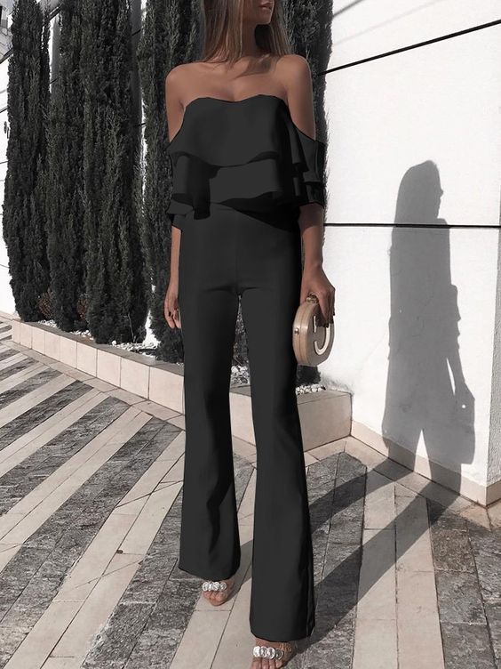 Sexy jumpsuit wrapped chest long pants