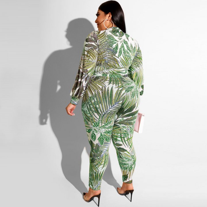 Tight printing long pants fashion summer tops 2pcs set